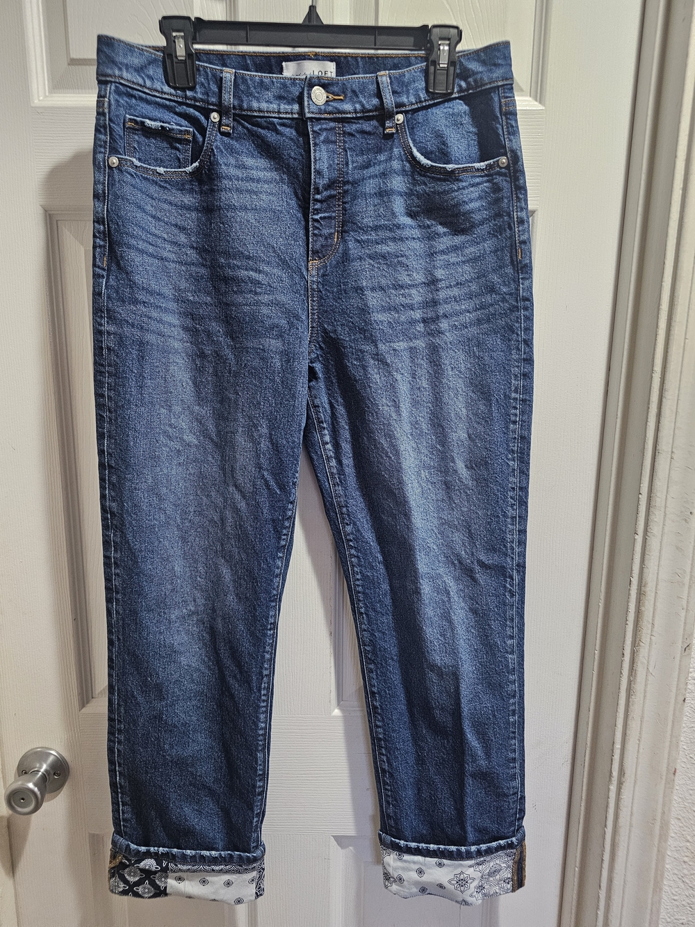 LOFT Crop Straight Patch Cuff Jeans